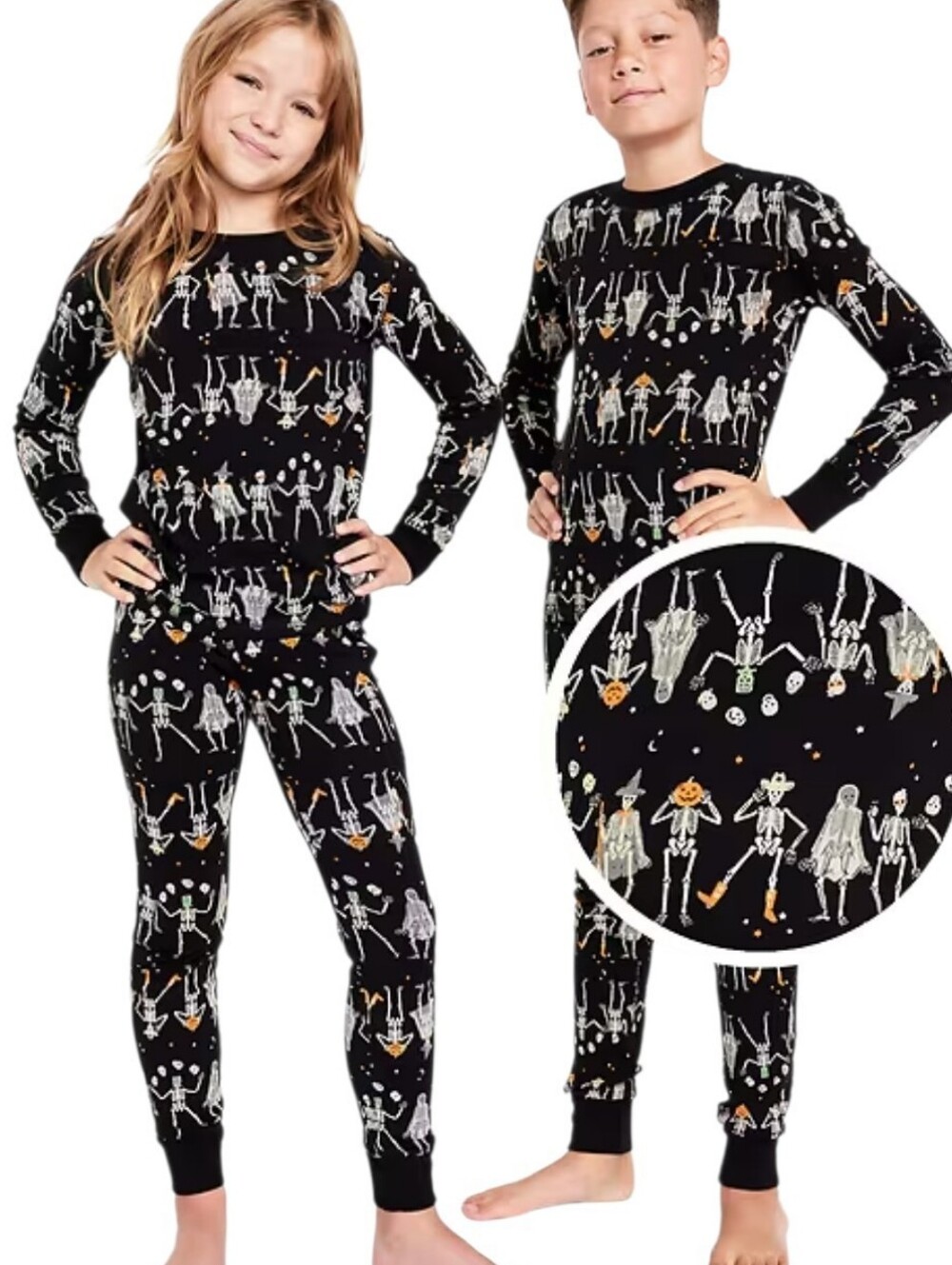Old Navy Kids Halloween Dancing Skeletons Pajama Set Snug-Fit 2-Piece